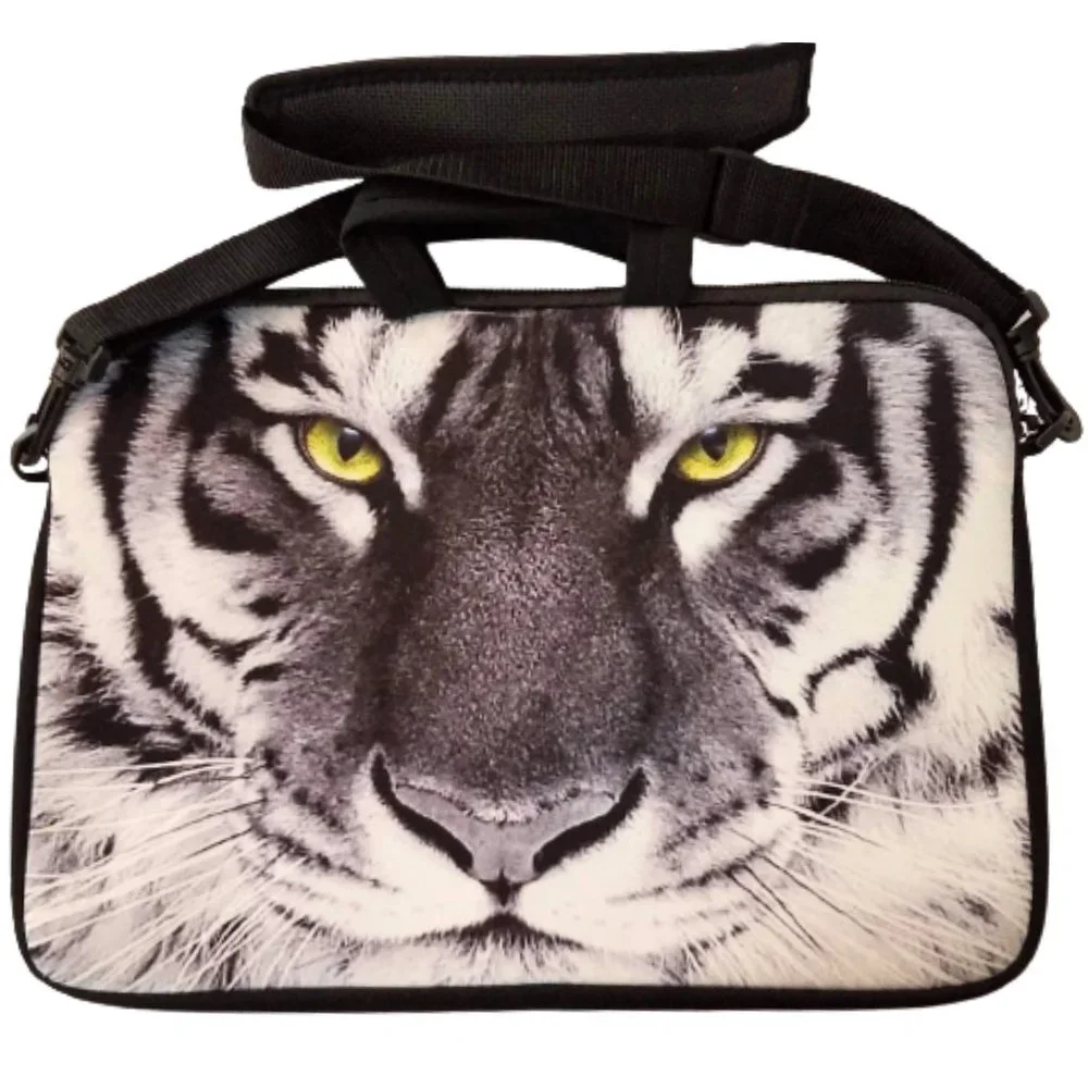LUXBURG Netbook Laptop Case Bag Cover With Strap - Black & White Tiger 16